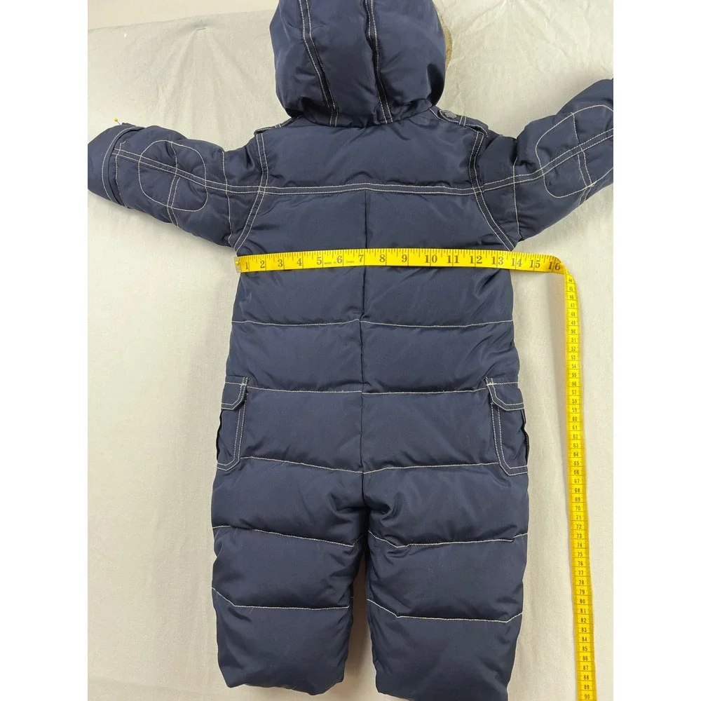 babyGap Snowsuit Kids 12-18 Months Navy Blue Down Puffer Hooded Faux Fur Trim